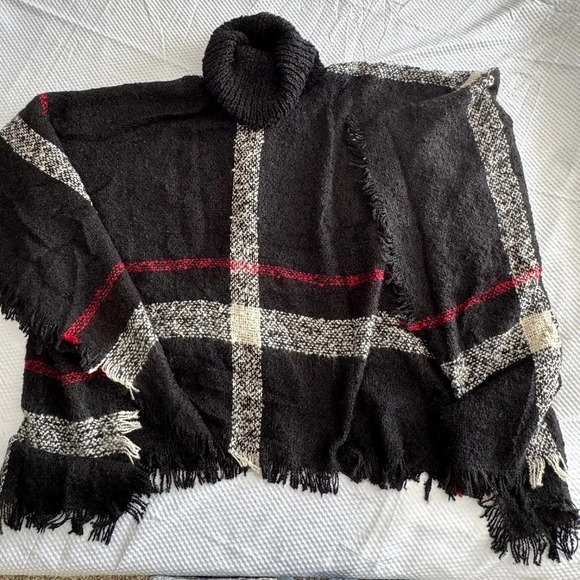 Women's Poncho Cape Knitted Faux Cashmere Pullover Sweater Turtleneck Cardigan - Picture 5 of 6